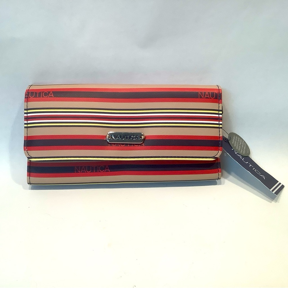 New Nautica Vegan Leather Women’s RFID Clutch Wallet Money Manager Deep Sea Dive